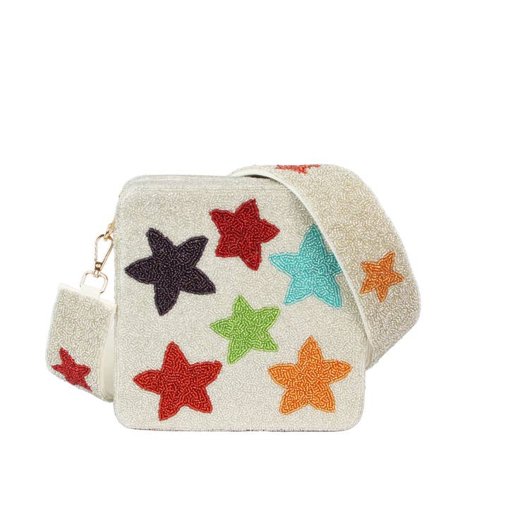 Nima Accessories Inc – wholesale Crossbody bag – Women's – Ladies White Fully Beaded Multi Color Star CrossBody handbag1