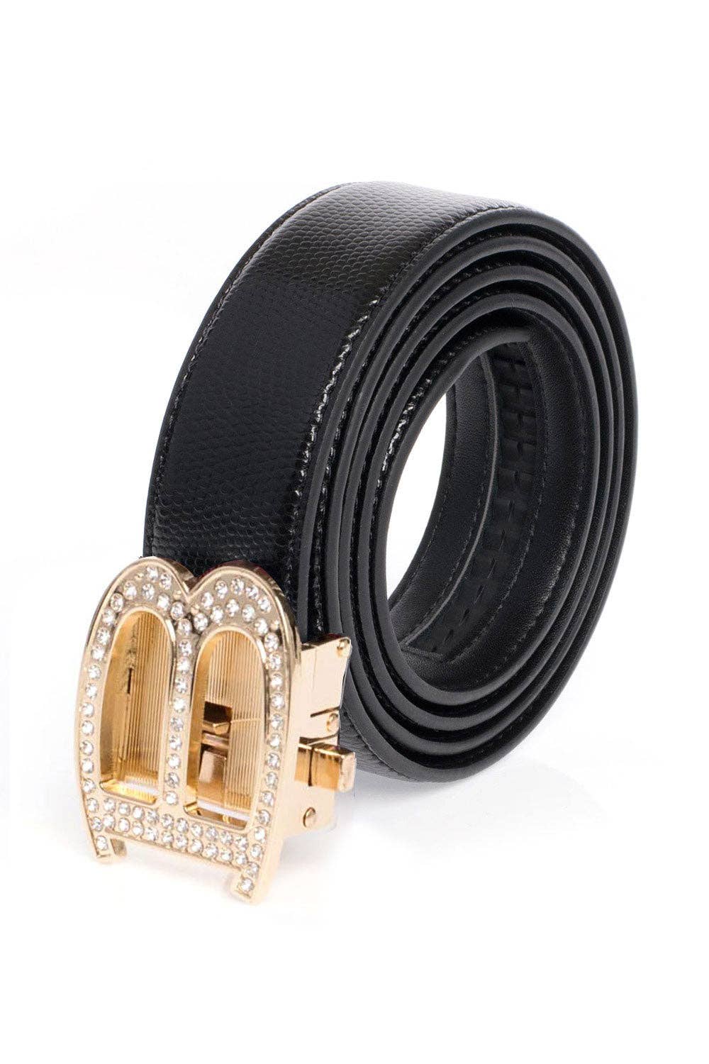 BARABAS – wholesale Belt – Men's – Men's Rhinestone B Letter Buckle Leather Belt BK81039