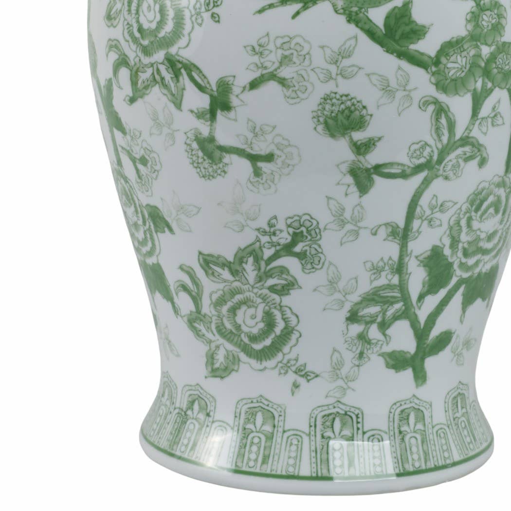 Sagebrook Home - Wholesale Decorative Jar - Ceramic Bird Flower Decorative Temple Jar - Green, 18 in.7
