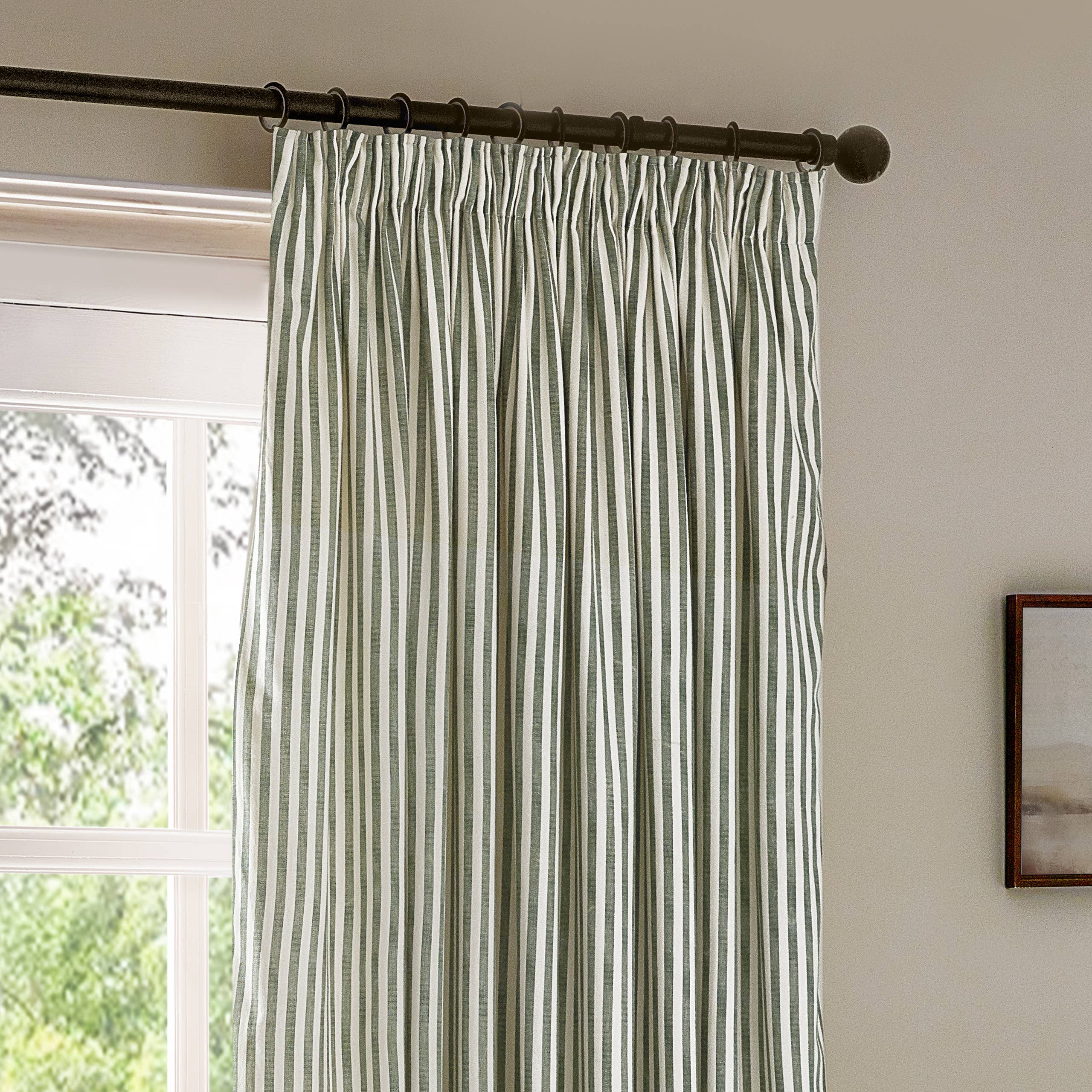 Hebden Striped Cotton Room Darkening Curtains Forest Green for wholesale on Faire3