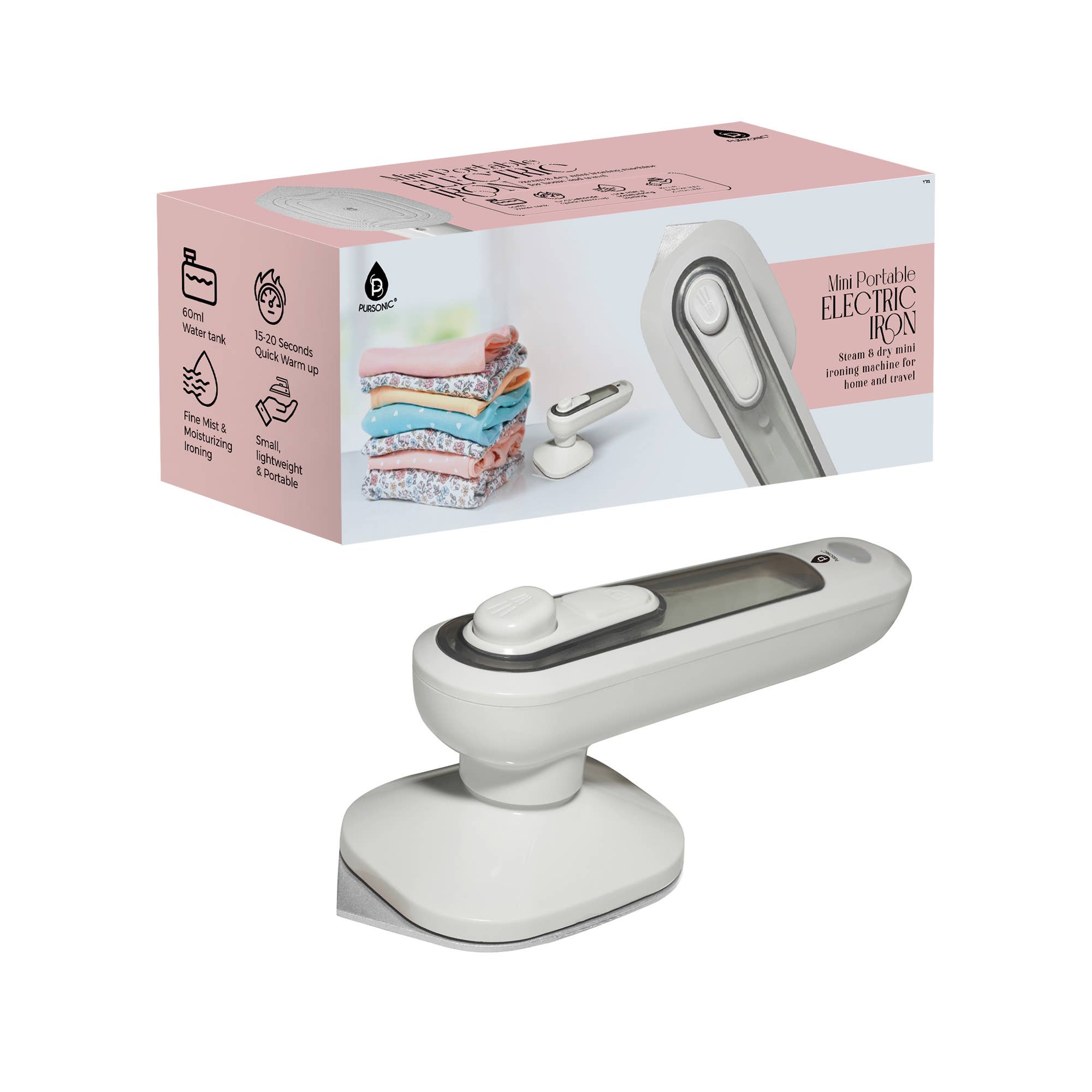Pursonic - Wholesale Steamer - Mini Portable Electric Iron with Quick Warm-Up, 60ml Tank