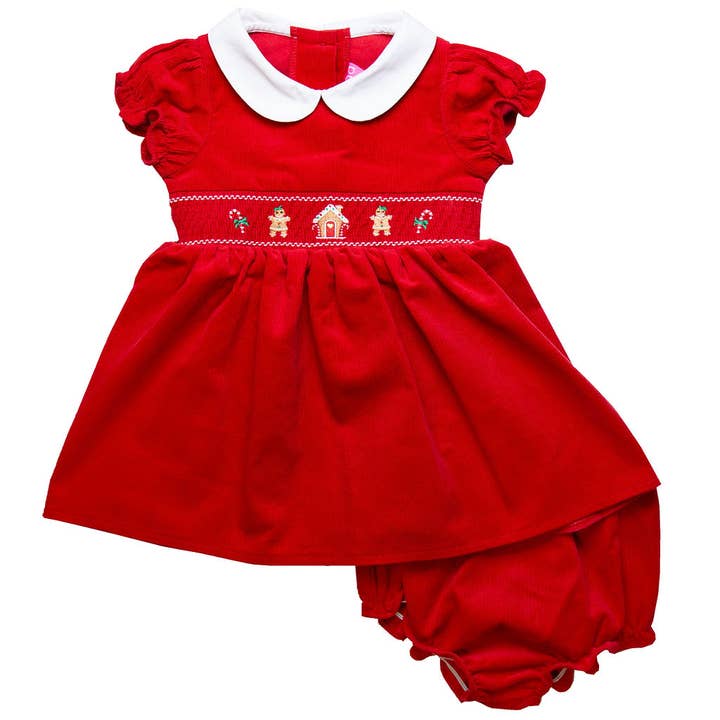 Infant Girl Red Corduroy Smocked Dress for wholesale by Good Lad Apparel