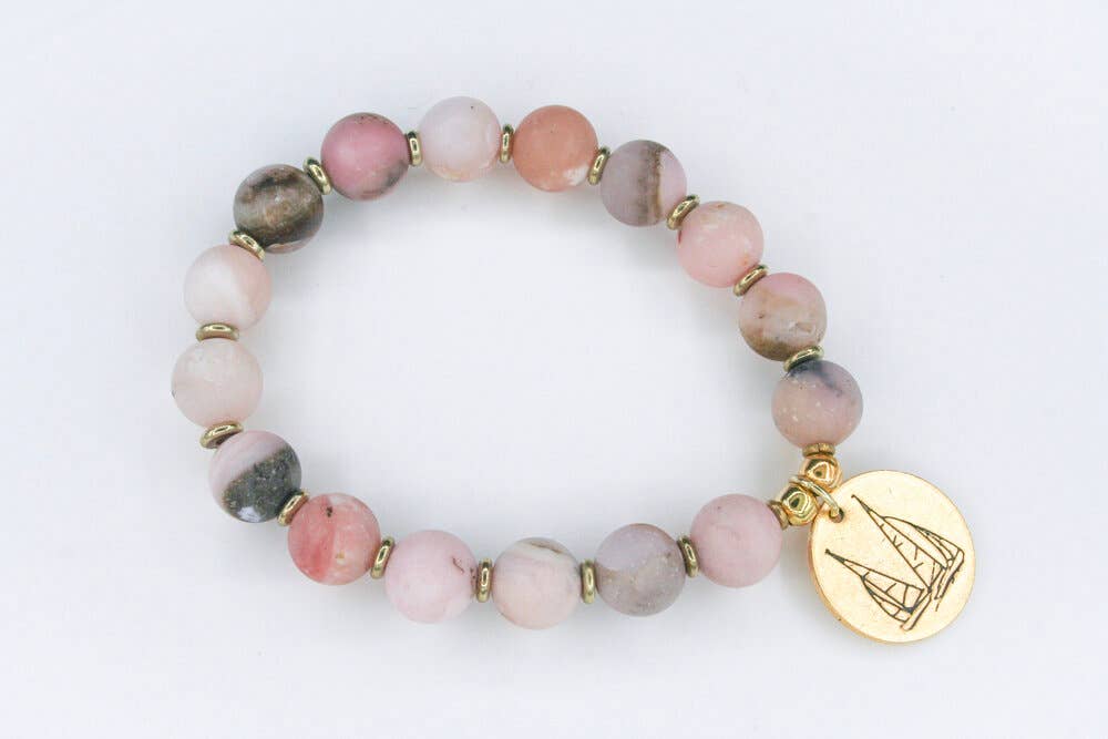Vanessa Piche - Wholesale Beaded Bracelet - Gold Sailboat Pink Peruvian Opal 10mm0
