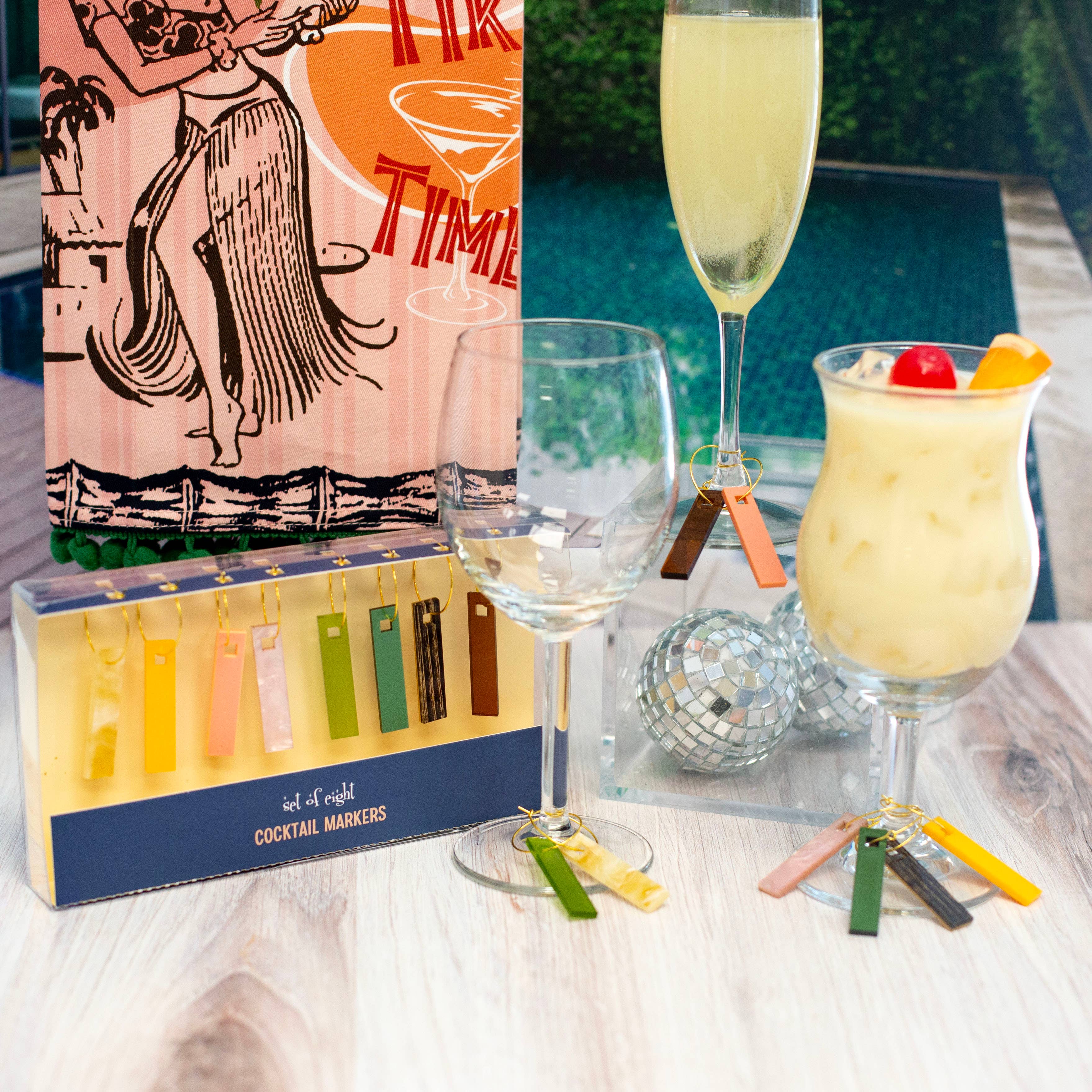 Mod Lounge Paper Company - Wholesale Wine/Cocktail Glass Markers - Hawaiian Summer Acrylic Cocktail Markers3