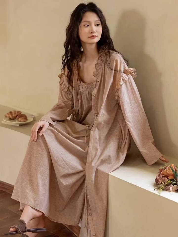 Gauze Cotton Robe Set - Nightgown, Loungewear, Spa Outfit for wholesale by Lian Collection