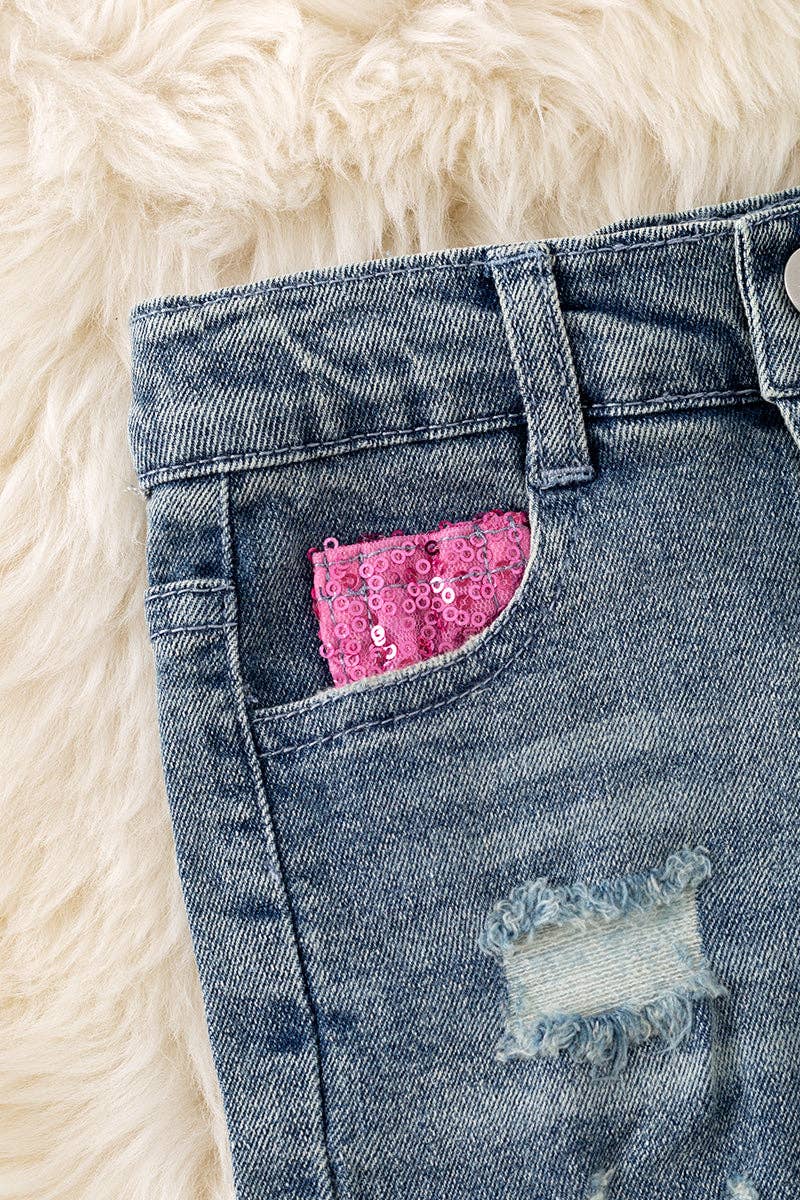 Kids Charm Online - Wholesale Shorts - Kids - (Western) Distressed Western patch denim shorts. PNG50286 Jean2