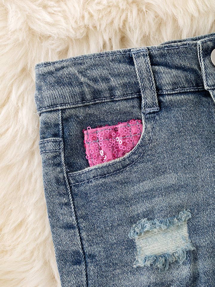 Kids Charm Online - Wholesale Shorts - Kids - (Western) Distressed Western patch denim shorts. PNG50286 Jean2