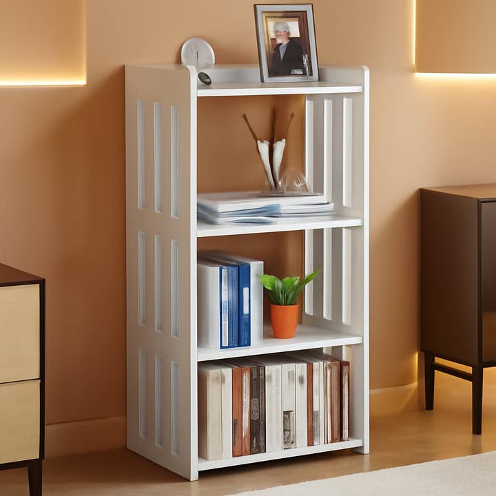 4 Tier White Bookshelf Ideal For Small Spaces Storage Room for wholesale by ShipItFurniture