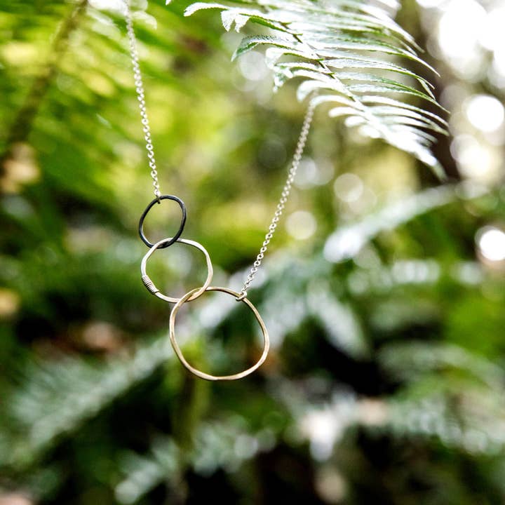 Freshie & Zero - Wholesale Pendant/Charm Necklace - EXPLORE Necklace Three Linked Circles Mixed Metal Sterling1