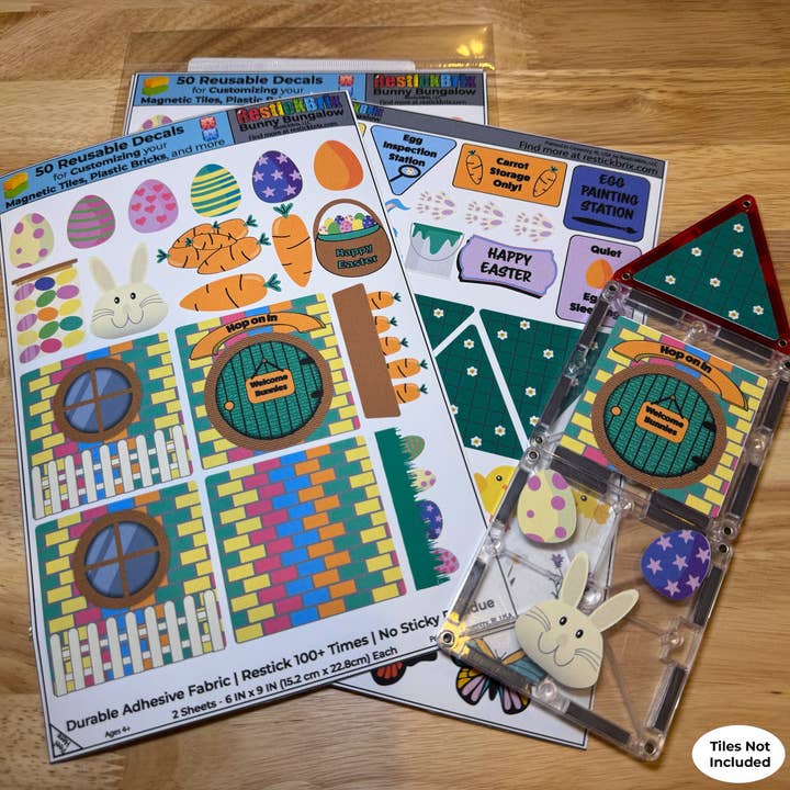 Reusable Decals for Magnetic Tiles & Bricks - Bunny Bungalow for wholesale by RestickBrix