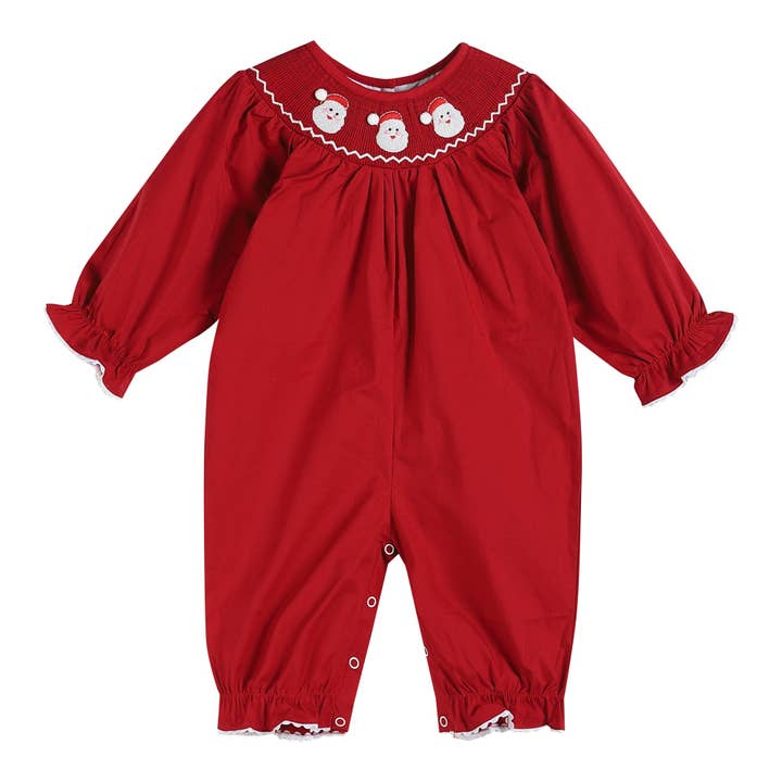 Lil Cactus - Wholesale Jumpsuit - Baby - Red Santa Smocked Playsuit