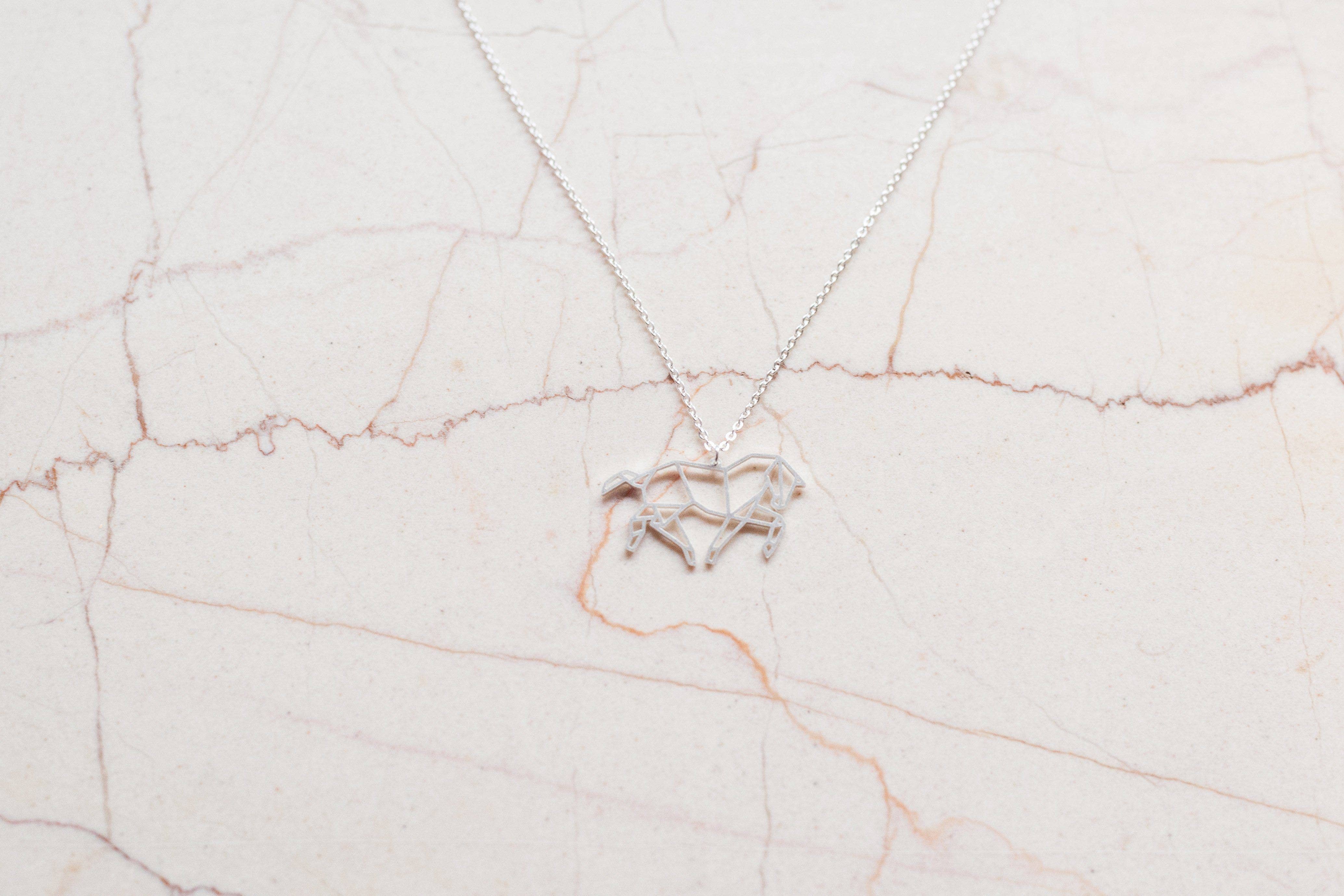 La Menagerie – wholesale Pendant/charm necklace – Horse Silver Origami Necklace3