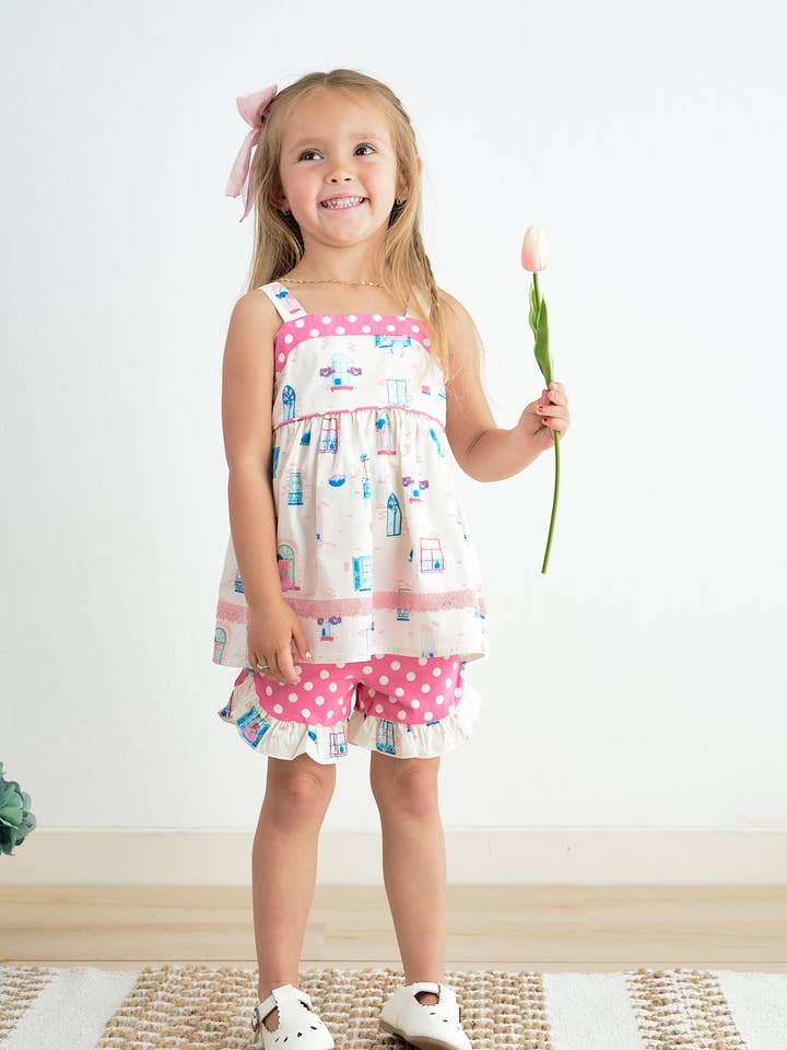 Set ragazza con spalline stampate e balconcino in platino per la vendita all'ingrosso da parte di Aspen Rain Boutique