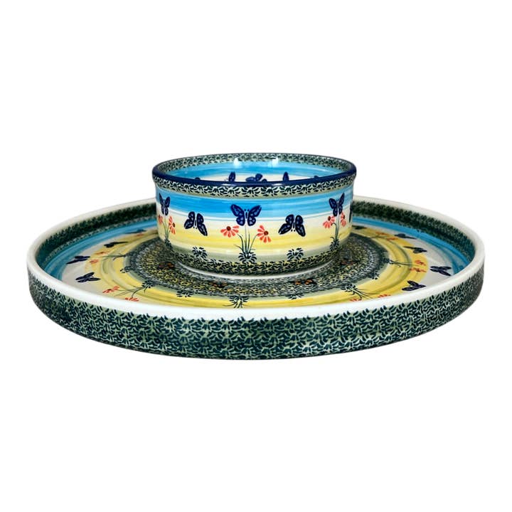 Platter, Round, Chip & Dip, 12.75" in "Butterflies in Flight" by Manufaktura | N007S-WKM for wholesale by Polish Pottery Outlet