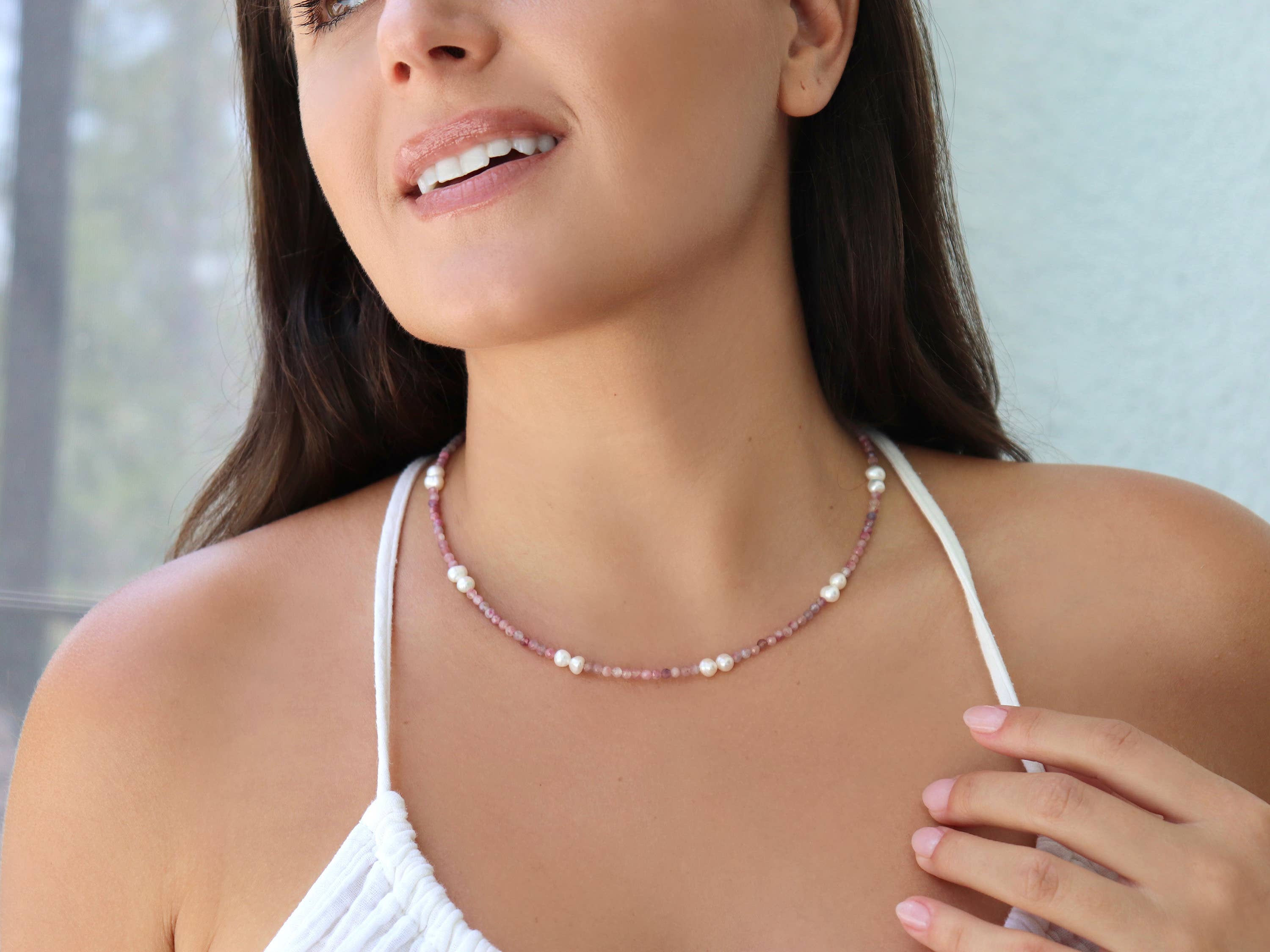 Kaylie Dawn Jewelry - Wholesale Beaded/Pearl Necklace - Maui Handmade Pearl & Gemstone Necklace - Pink Tourmaline4