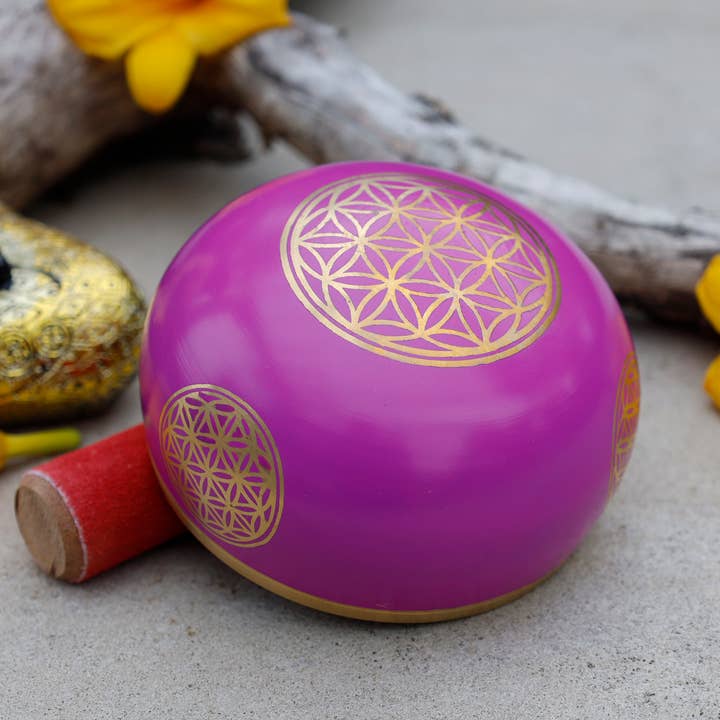 Lungta Imports - Wholesale Meditation Supplies - Singing Bowl Complete Set ~ Flower Of Life ~ Medium Size2