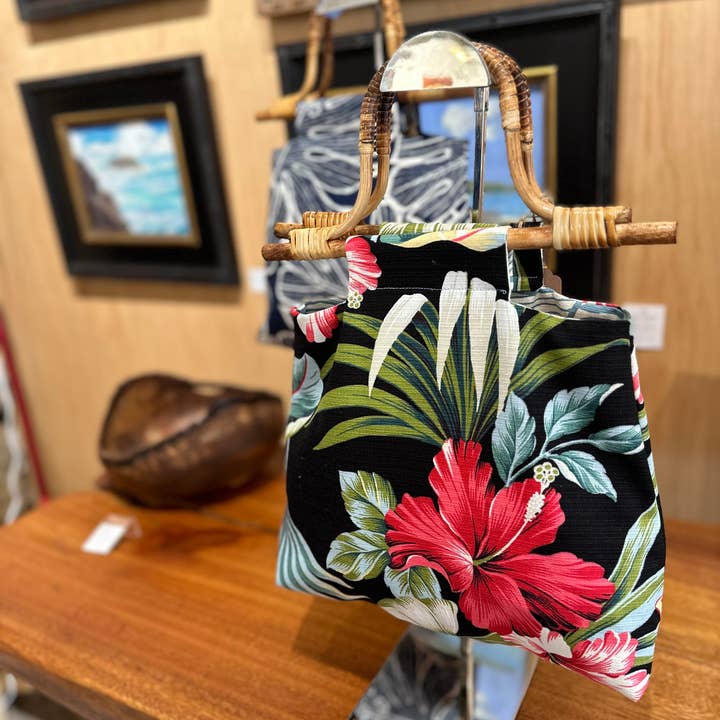 Handmade Aloha Kauai – Sacola - Mulher por atacado – Saco de mão artesanal em tecido de lã havaiano com alças de bambu