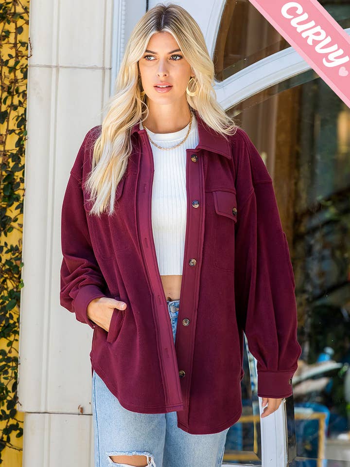 SW492PL SOFT COZY WASHED SHACKET for wholesale by Sweet Lovely by Jen