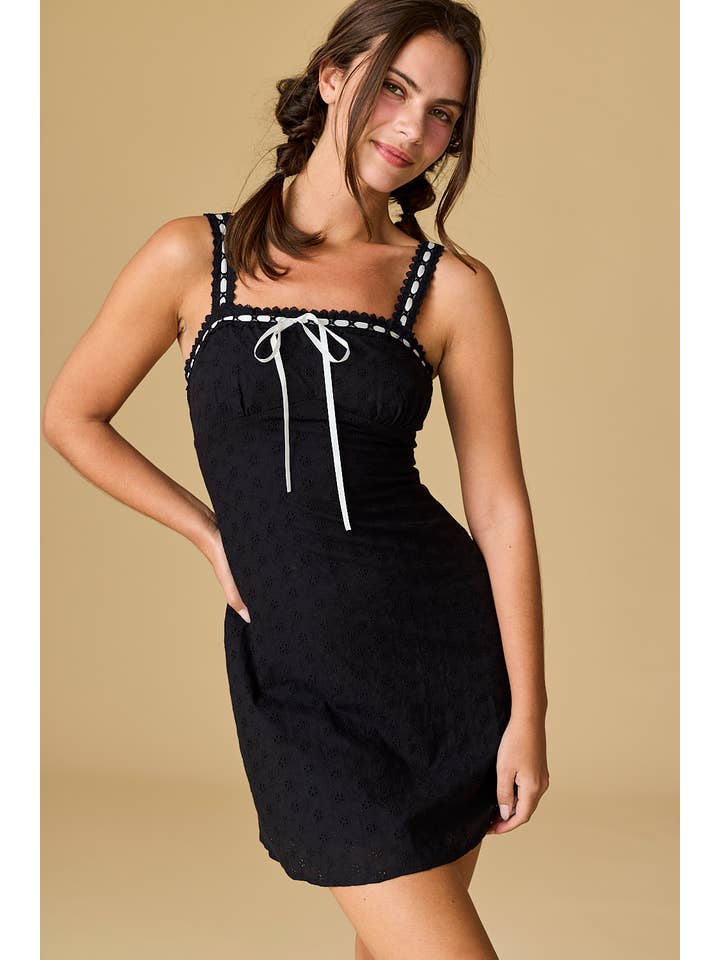 White PD18141 - Nevaeh Eyelet Mini Dress for wholesale on Faire