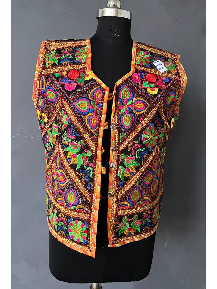 Bhawana Handicrafts - Wholesale Jacket - Women's - Antique Hand Embroidered Vest Multi Color Indian Boho Jacket