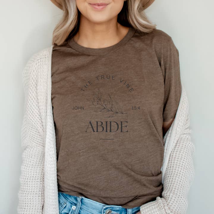 Faith & Life Christian Brands - Wholesale Screen Printed T-Shirt - Women's - Abide Olive Branch Vine Women's Christian Graphic T-Shirt11