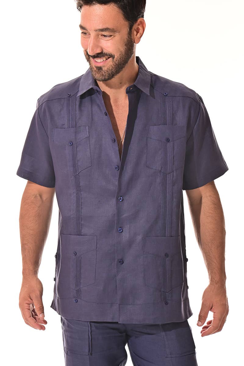 Azucar & Bohio - Wholesale Button Down Shirt - Men's - Men's Guayabera S/S Shirt 100% Linen Traditional-A-LS3998