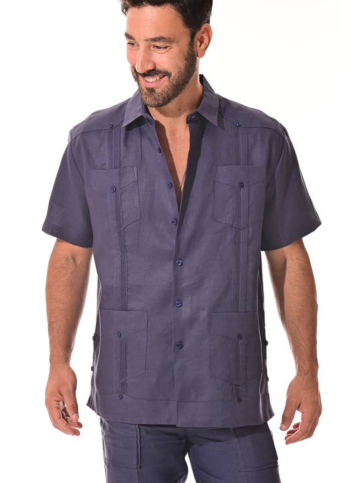 Azucar & Bohio - Wholesale Button Down Shirt - Men's - Men's Guayabera S/S Shirt 100% Linen Traditional-A-LS3998