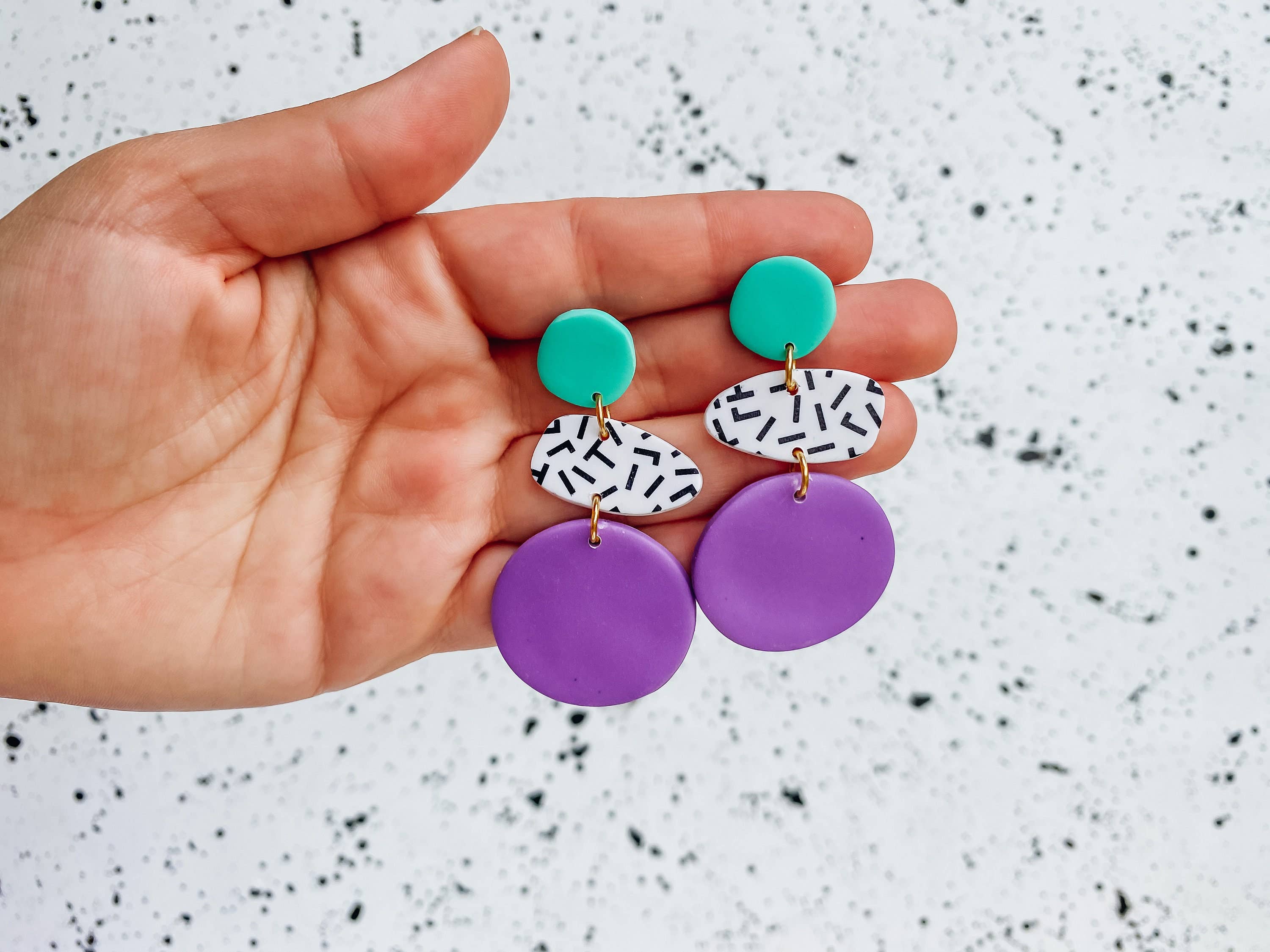 Lauren Likes Art - Wholesale Dangle Earrings - 90s Inspired Preppy Earrings, Purple Polymer Clay Earring, 90s Nostalgia, Gift for Millennials, Stocking Stuffer for Teen, Gifts Under 30,
