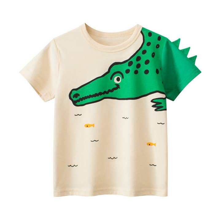 Camiseta con estampado de caimán de dibujos animados para niños en estilo europeo y americano para venta al por mayor de MyKids-USA®
