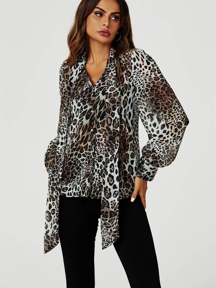 Tie Detail long sleeve Blouse Top In Beige for wholesale on Faire