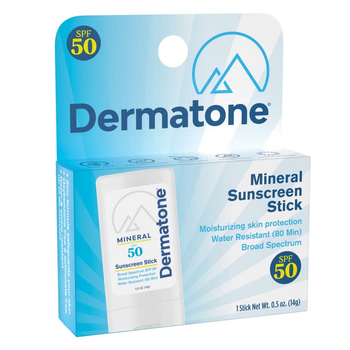 DERMATONE - Wholesale Sunscreen - Mineral No-Touch Sunscreen Stick SPF 50 Hang Box (12 count)