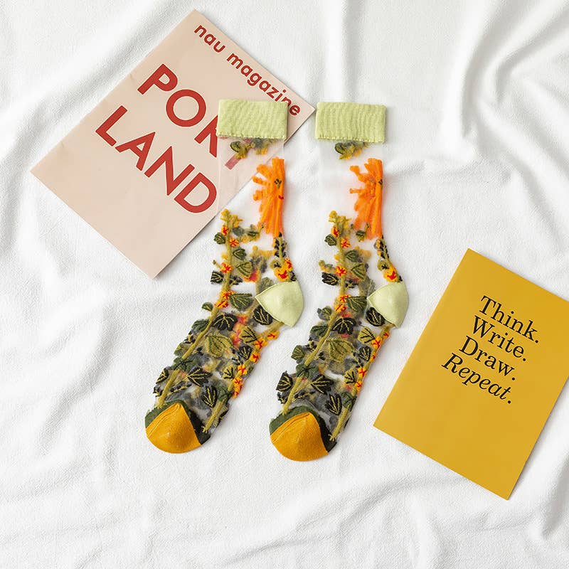 Tourtiwi - Wholesale Socks - Women's - Fruit Flower Animal Pattern Transparent Thin Summer Socks12