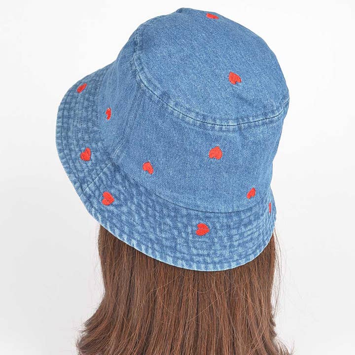 3AM BY H&D ACCESSORIES - Wholesale Bucket Hat - Women's - Denim Heart Embloidery Bucket Hat