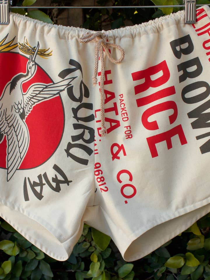 Tsuru Mai Rice Bag 70s Vintage Running Style Shorts (RED) for wholesale by Crystal rose label