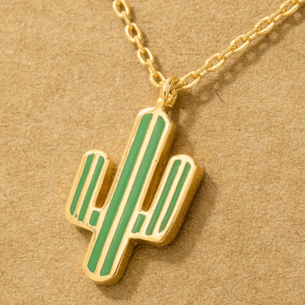 Fame Accessories - Wholesale Pendant/Charm Necklace - Gold Dipped Enamel Cactus Pendant Necklace3