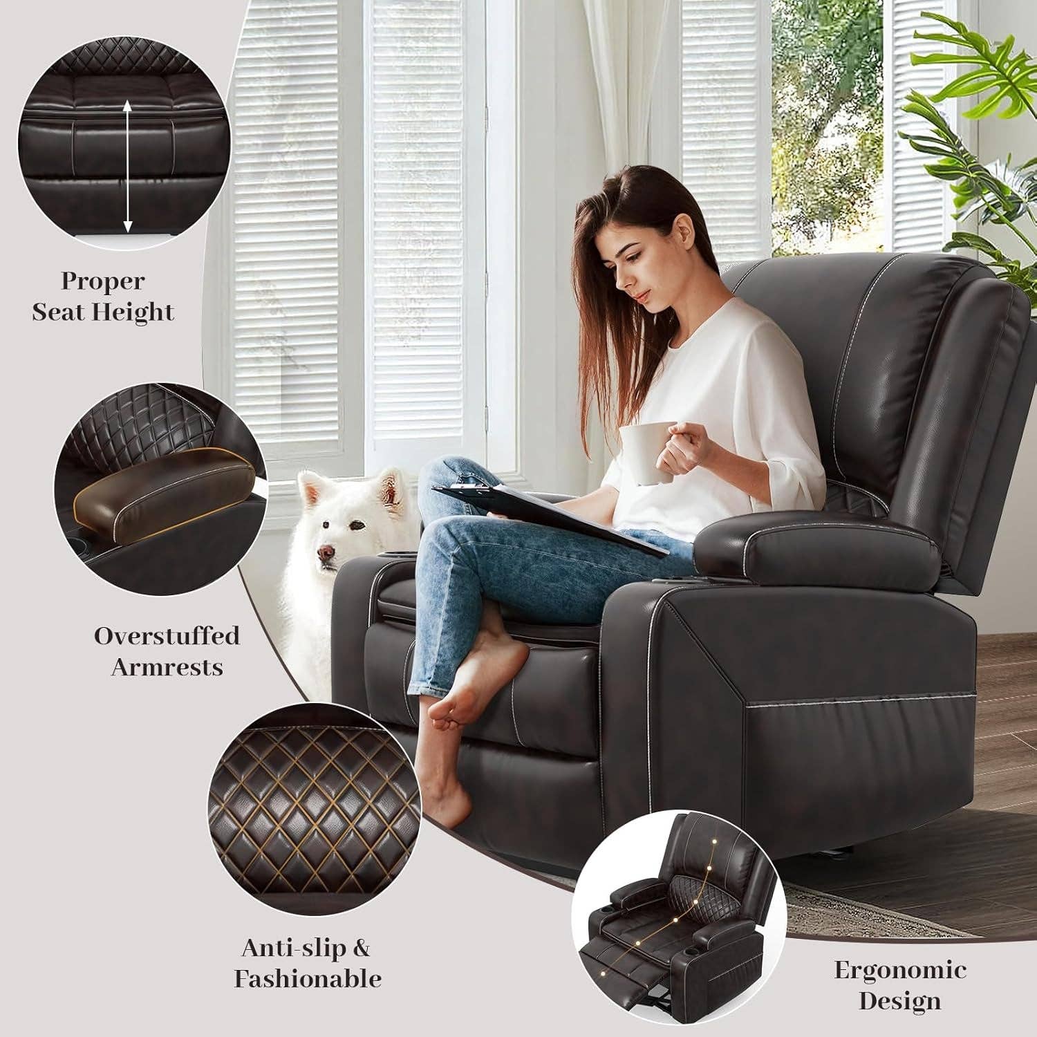 Brown Three Seater Recliner Sofa Set Oversize Chair Removable Console Living Room Furniture For Comfort for wholesale on Faire2