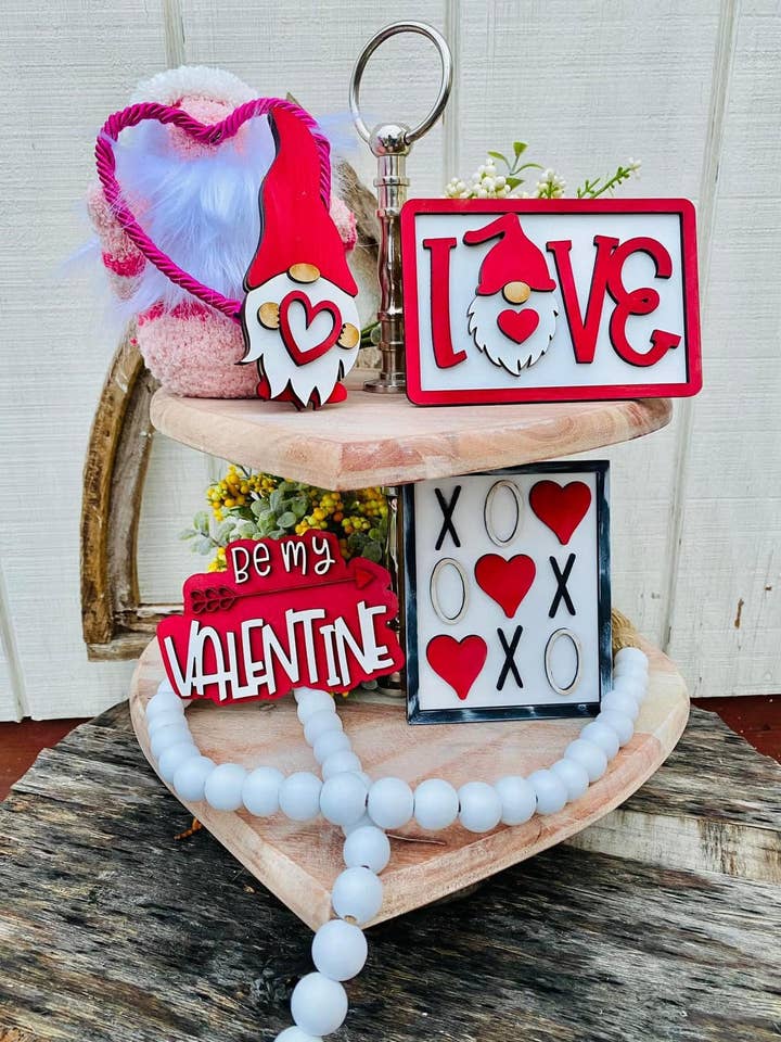 Valentine Gnome Tiered Tray Set (4-Piece) for wholesale by MelRae Design