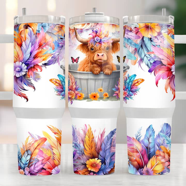 40oz HIGHLAND COW IN TUB TUMBLER for wholesale by Mama’s Grit and Grace