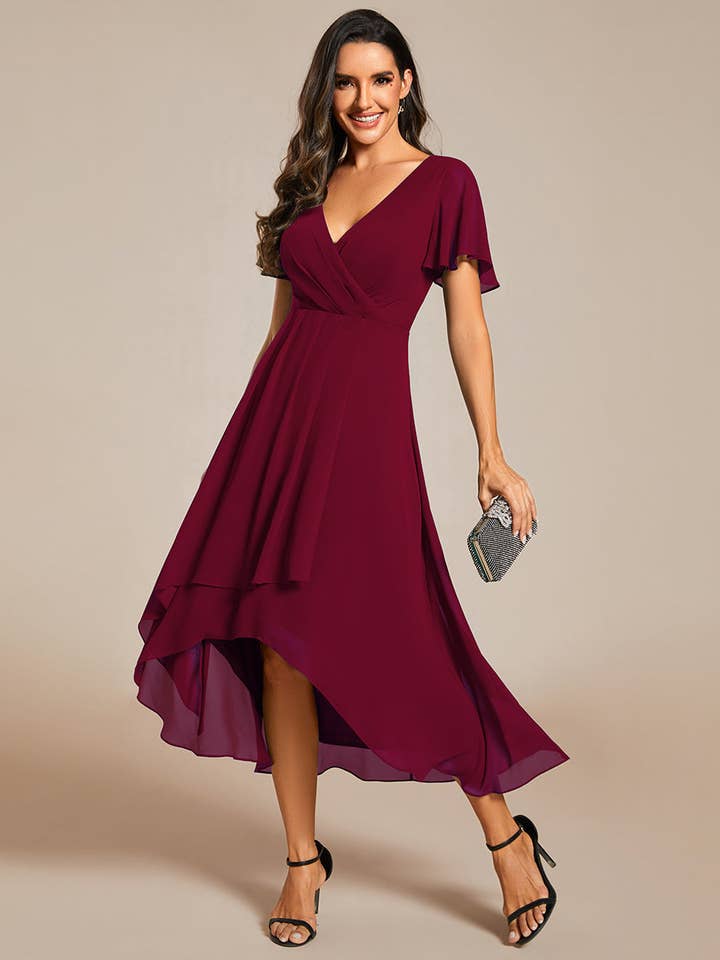 Ever-Pretty - Wholesale Dress – Women's - V-Neck Midi Chiffon Wedding Guest Dresses3