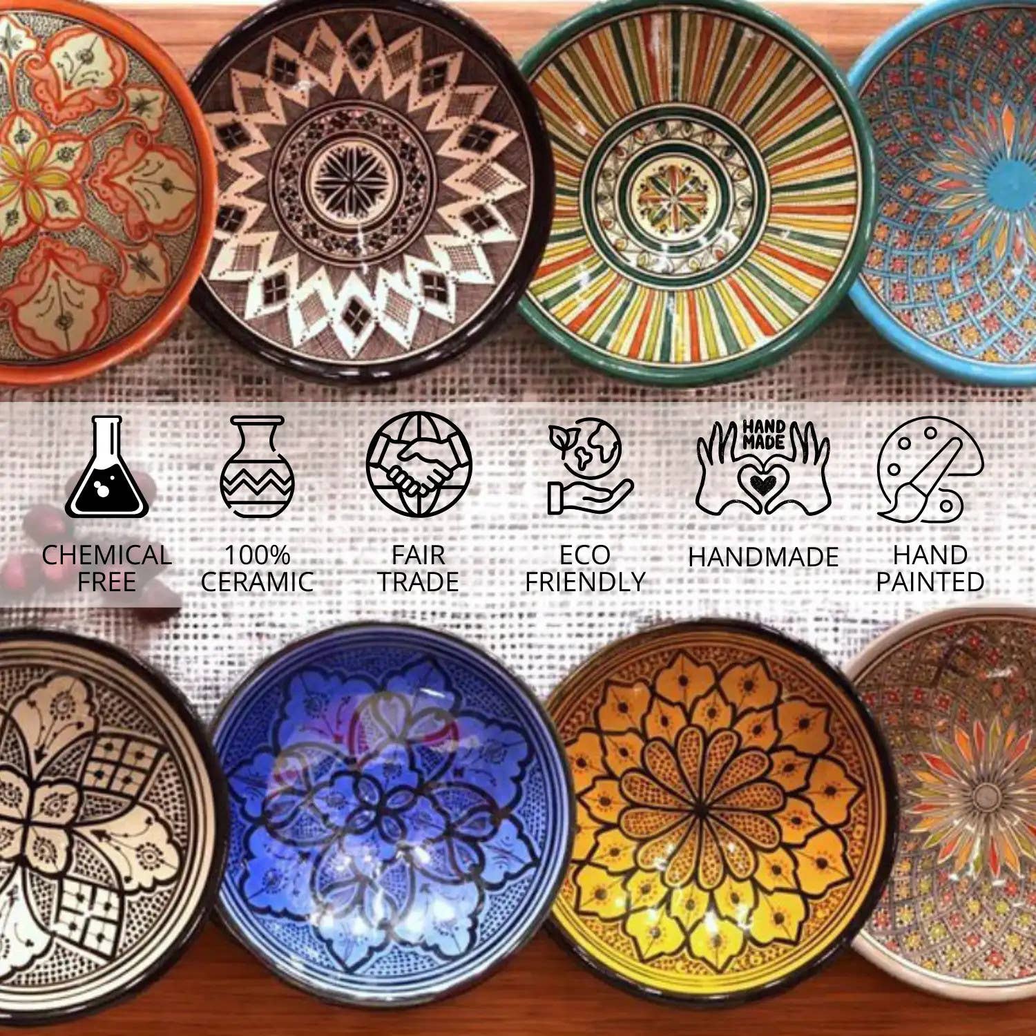 Etnico del Mondo – Großhandel Essteller – Marokkanischer Flacher Teller aus Safi, handbemalte Terrakotta #44