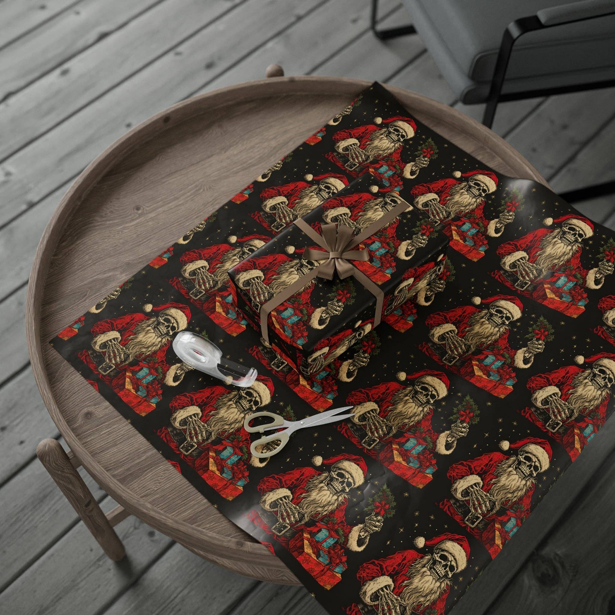 Goth Cloth Co. - Wholesale Flat Wrap - Skeleton Santa Gift Wrap1