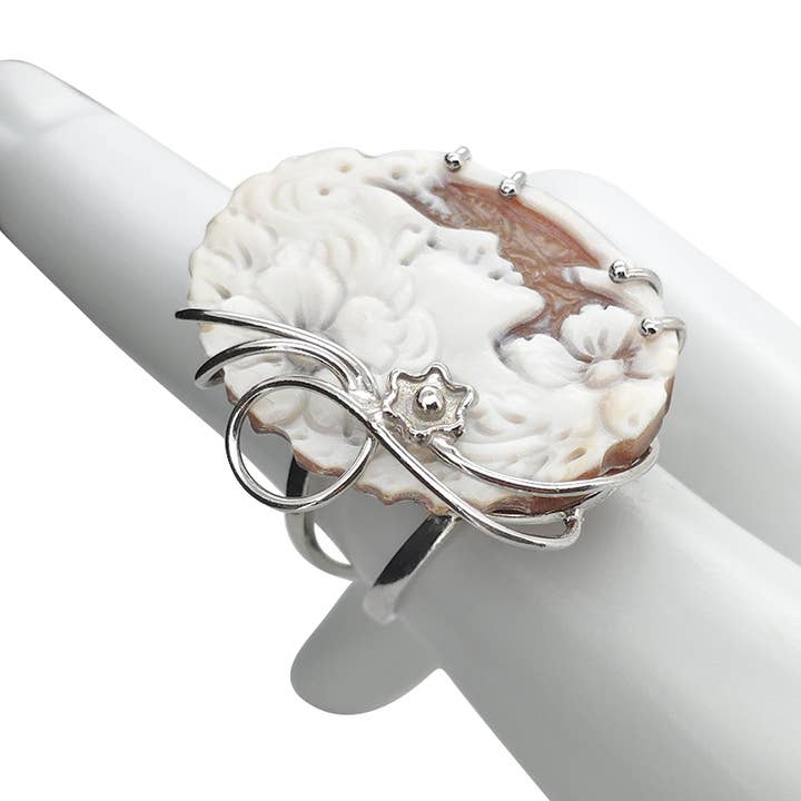 Amberman - Wholesale Cocktail/Statement Ring - Italian Shell Cameo Woman’s Profile Adjustable Ring