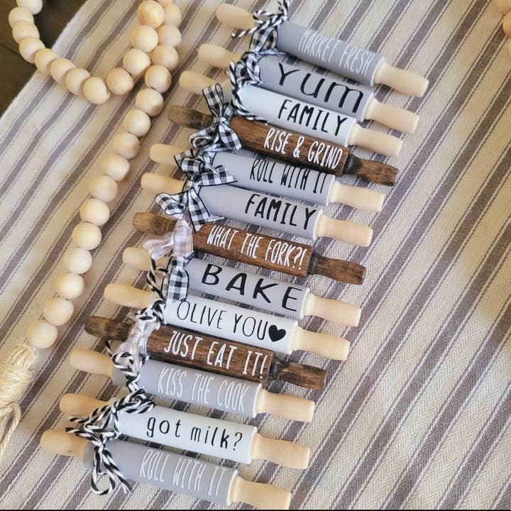 7" Mini Farmhouse Rolling Pins, Farmhouse Tiered Tray Decor for wholesale by AH Designs 15