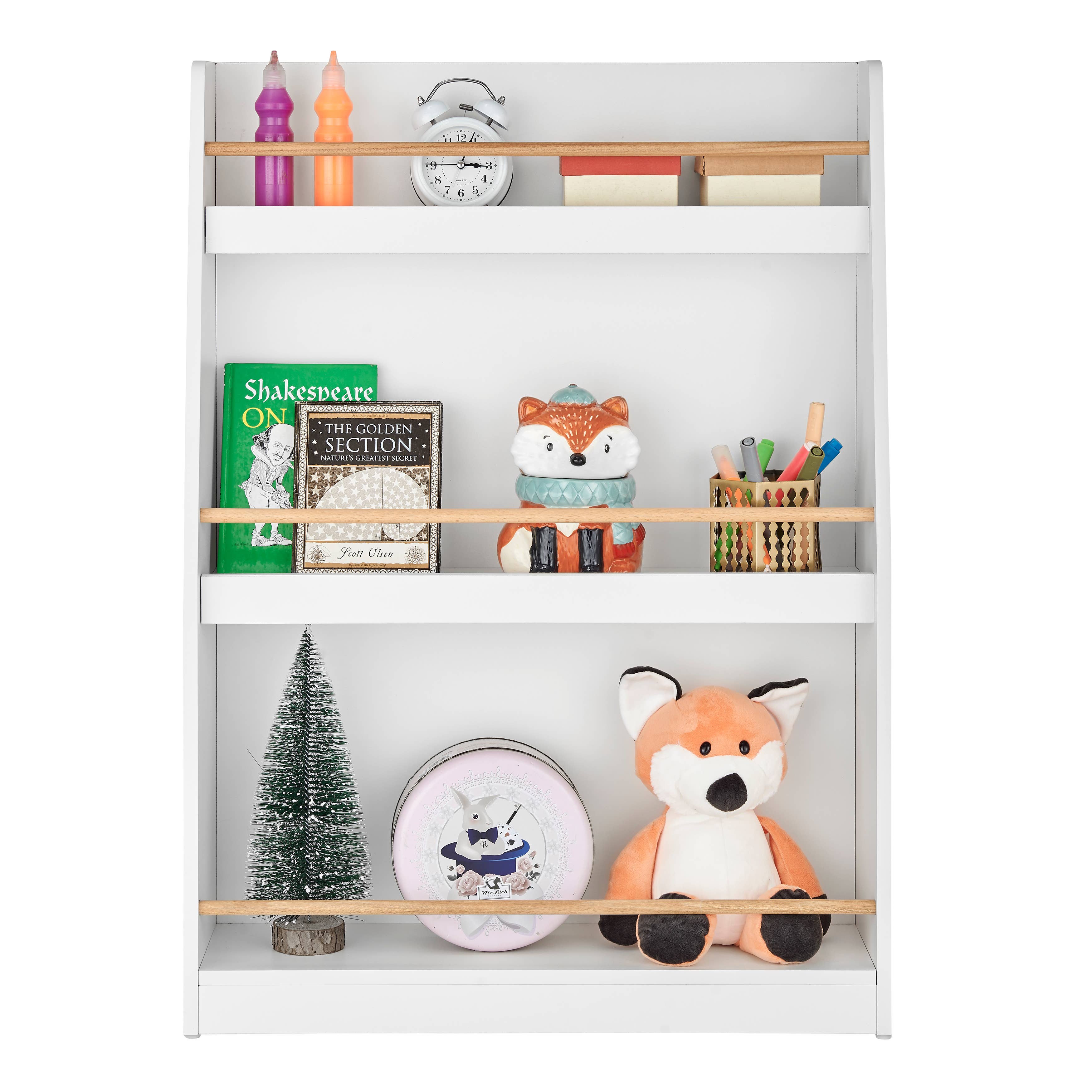 Danya B - Vendita all'ingrosso Librerie - Libreria autoportante per bambini a 3 livelli bianca Steiner con aste8