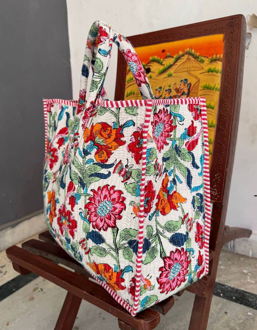 bhavnas boutique - Wholesale Tote Bag - Women's - Jaipuri Floral Print Quilted Shopping Bag Indian Cotton Bags4