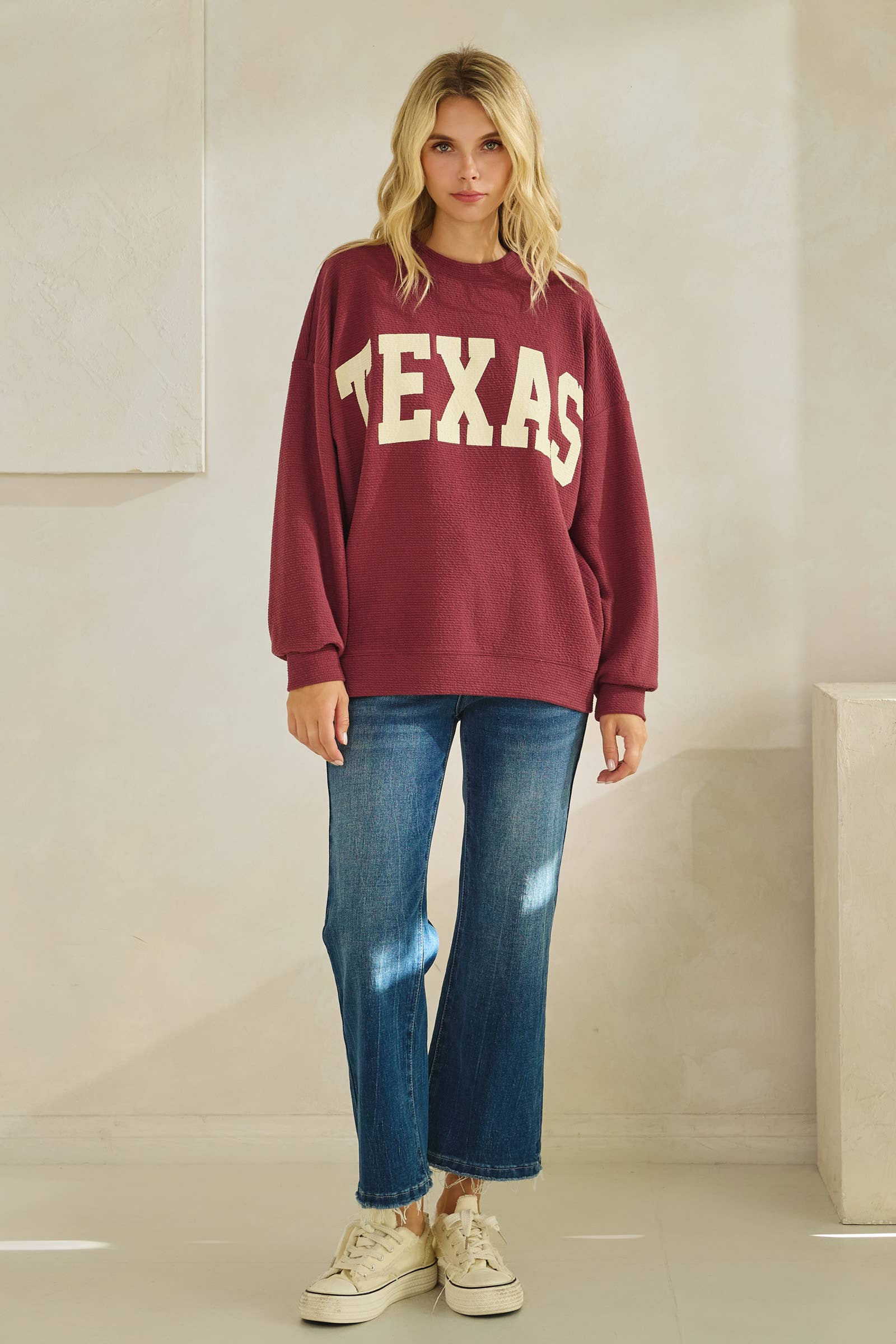 Tres Bien, Inc - Wholesale Knit Top - Women's - T-42092 "TEXAS" CLOUDY KNIT GRAPHIC LONG SLEEVE TOP17