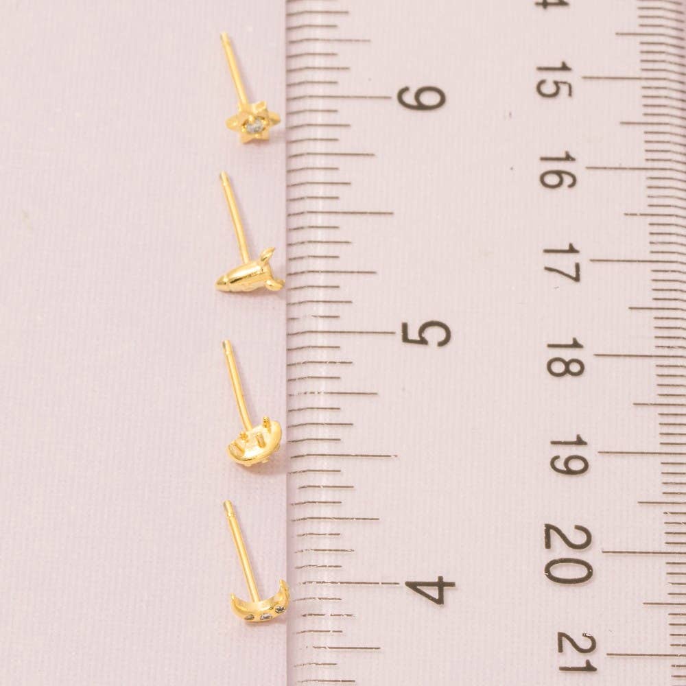 Fame Accessories - Wholesale Stud/Post Earrings - Gold Dipped Space Themed Stud Earrings Set3