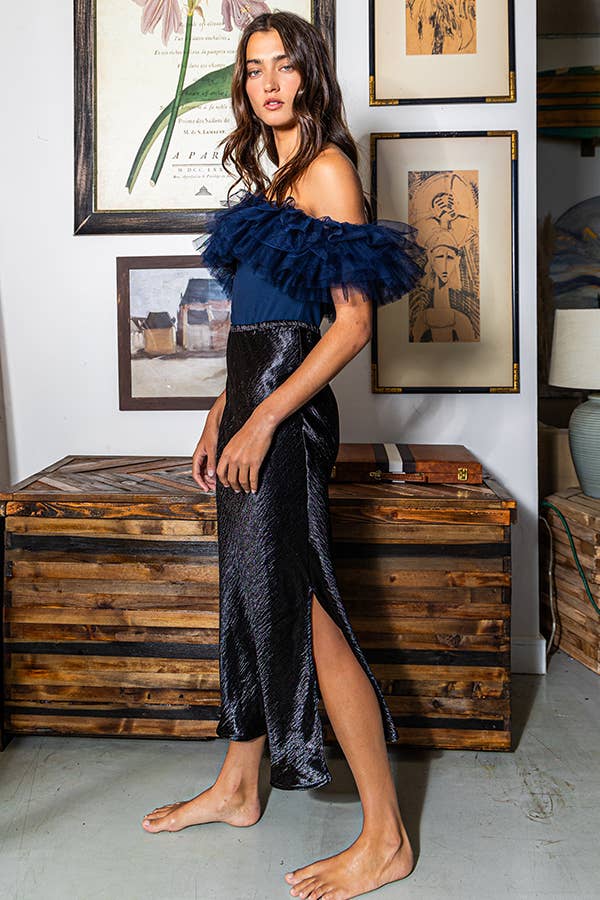 BUCKETLIST INC - Wholesale Skirt - Women's - S5073 -Solid Satin Midi Skirt30