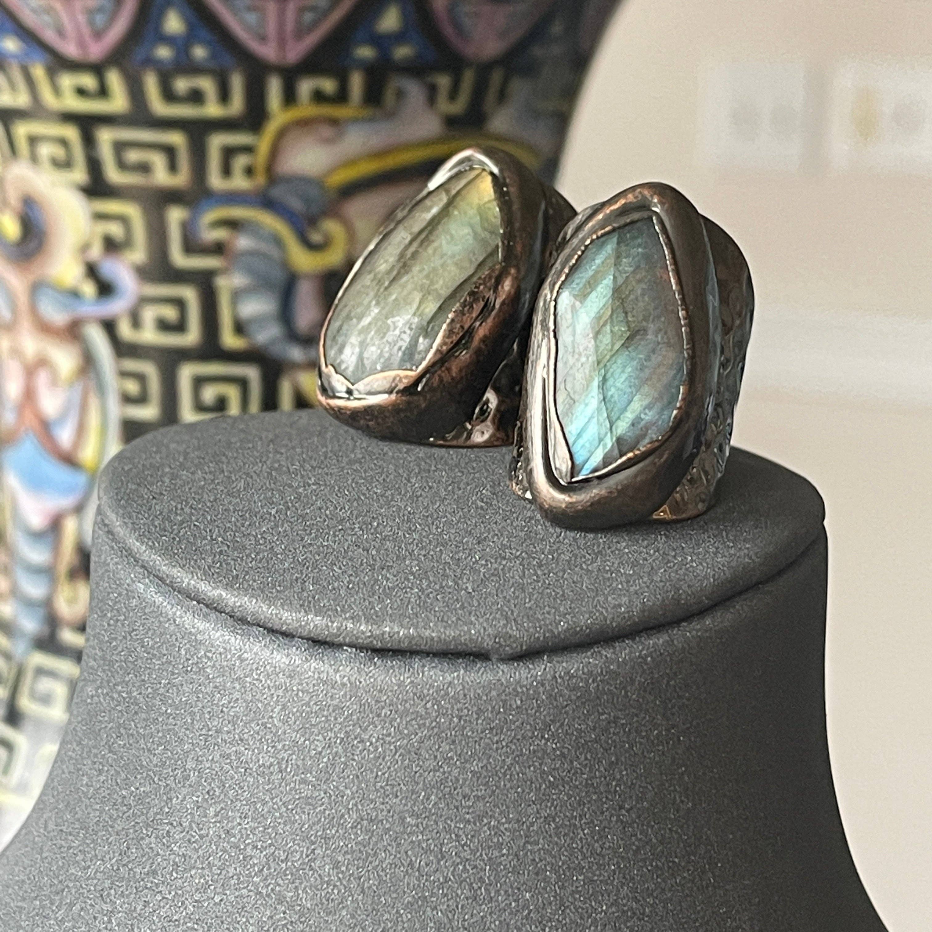 Peace Love Bling - Wholesale Cocktail/Statement Ring - Antique Copper Labradorite Shield Statement Ring6
