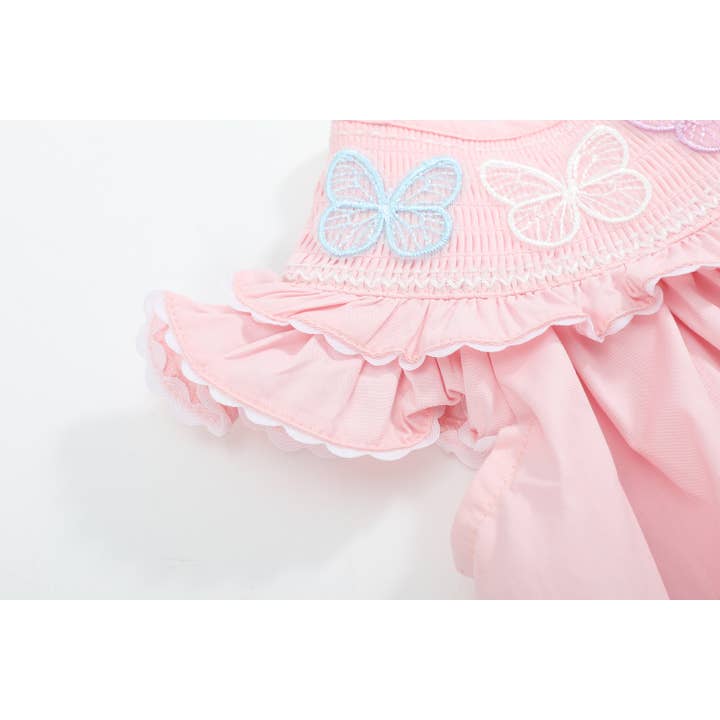 Lil Cactus - Wholesale Dress - Kids - Pink Butterflies Smocked Bishop Dress5